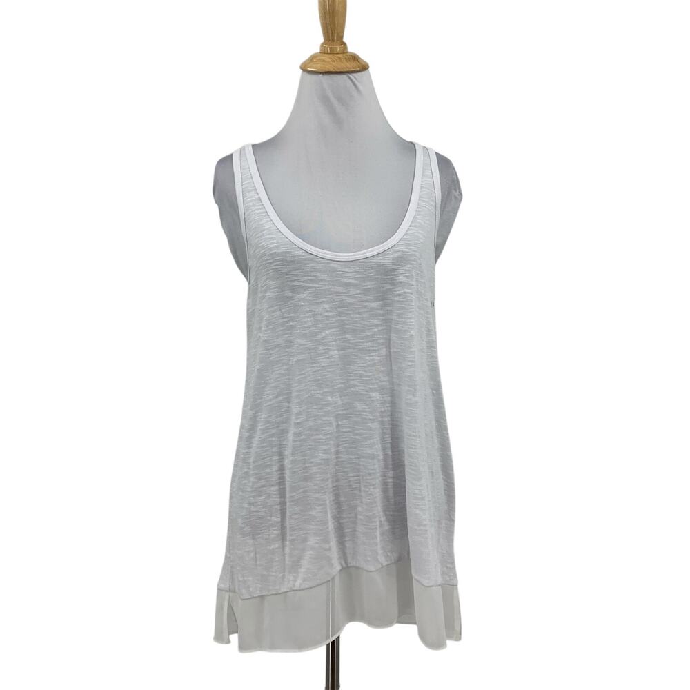 Vanity Top Tank Womens L Large White Fair Essentials Criss Cross Chiffon Hem